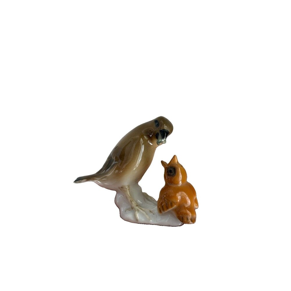 Vintage Hutschenreuther Porcelain Mom Feeding Baby Bird Figure Shelf Sitter
